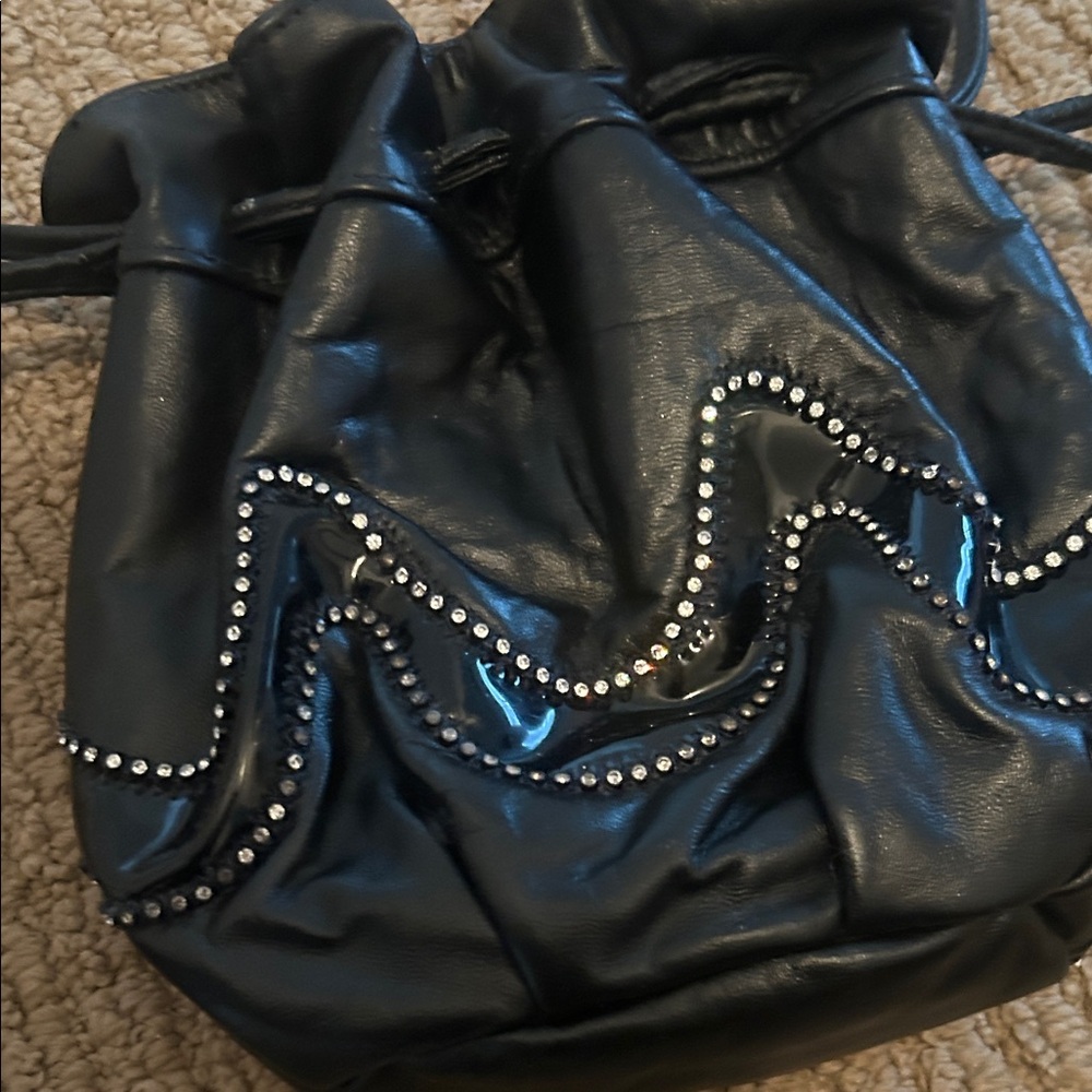Stylish Black Drawstring Mini Bag With Studded Ac… - image 3